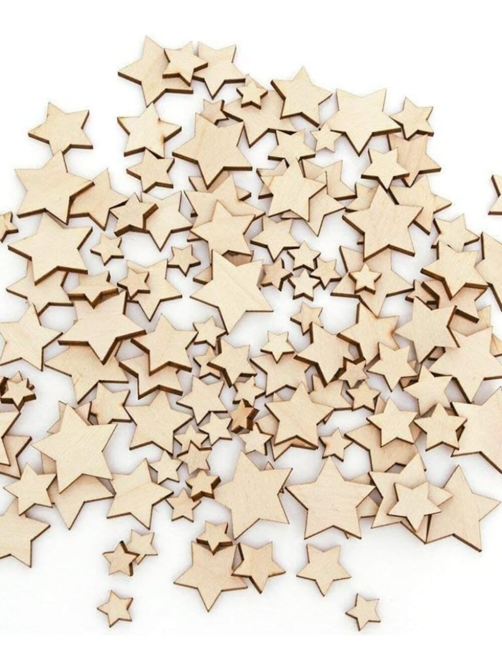 100 Pcs Unfinished Wooden Stars Ornaments, Assorted Size Cutout Blank Wood Piece